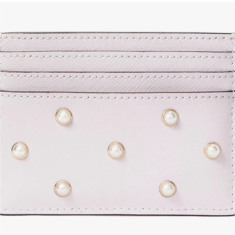 Kate Spade Madison Studded Faux Pearls Small Slim Card Holder, Lilac Moon